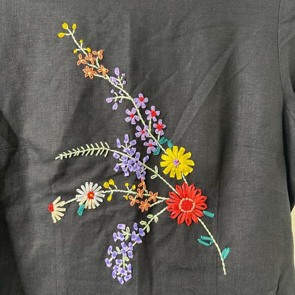Sz 14 Vtg Positive Attitude Linen Blend Embroidered Floral Top Cottagecore Boho - Picture 2 of 6